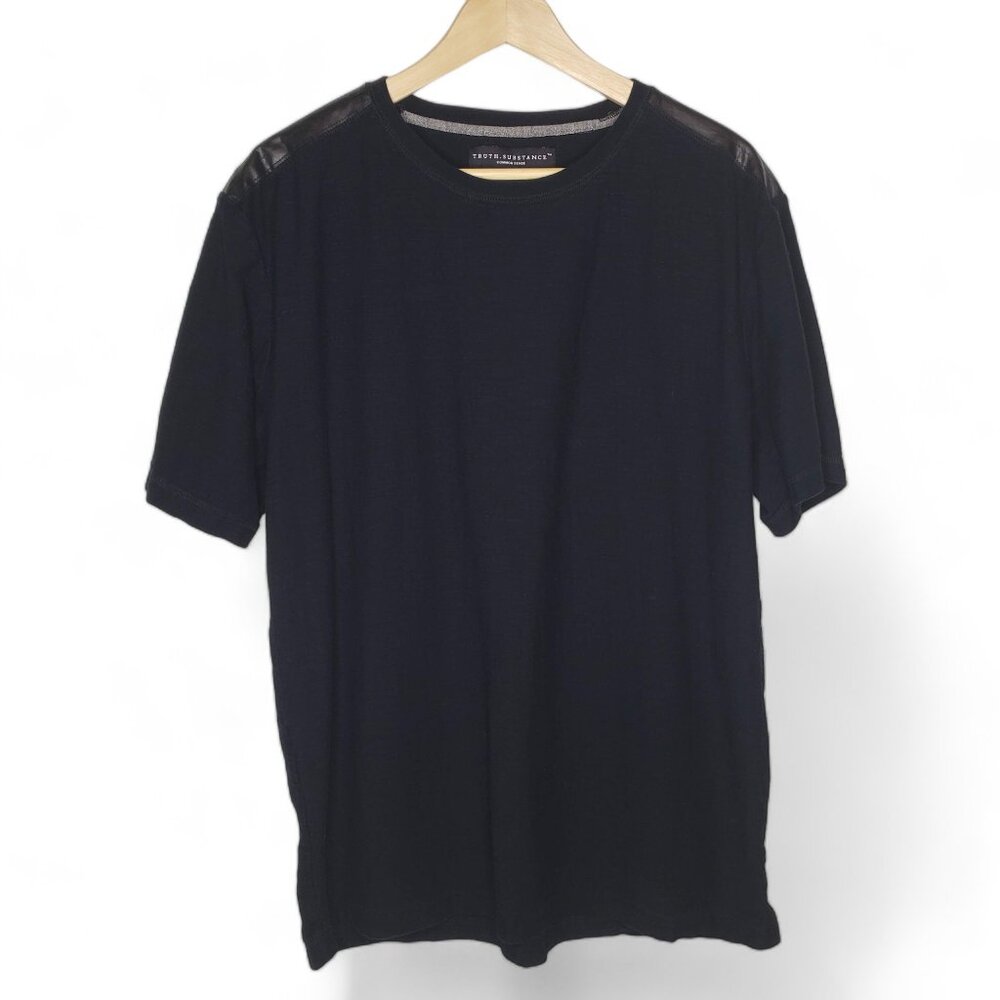 Truth Substance Common Sense Mens Faux Leather Shoulder Black T Shirt XL